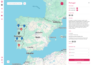 Geo-Viz sample with a map zoomed in on Portugal, providing details about the area.